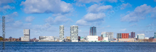 Cityscape of Almere, Flevoland, The Netherlands. View from the parking lot of the International Horticultural Expo Floriade 2020 Amsterdam in Almere photo