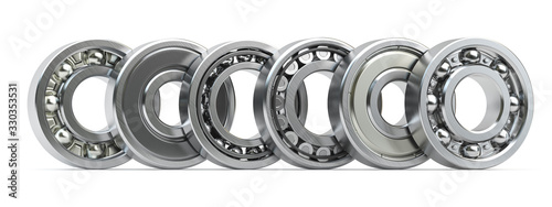 Quadro em tela Bearings of different types in a row isolated on white background