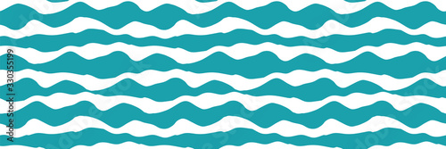 Wavy lines vector seamless border. Chunky uneven wide horizontal sea wave banner. Abstract marine geometric repeat pattern ribbon trim, washi tape. For nautical, water, ocean concept.