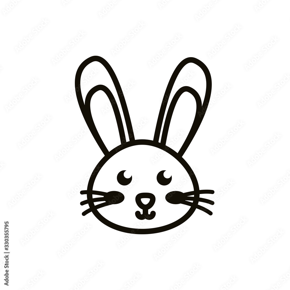 cute little rabbit head easter line icon