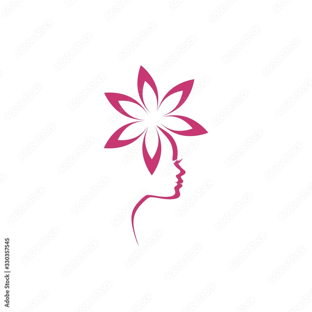 Female profile face with a beautiful flower icon