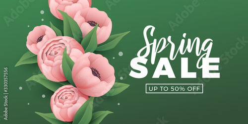 Spring sale background with beautiful flowers. Vector illustration