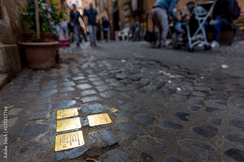 Stolpersteine in Jewish ghetto, Rome, Italy