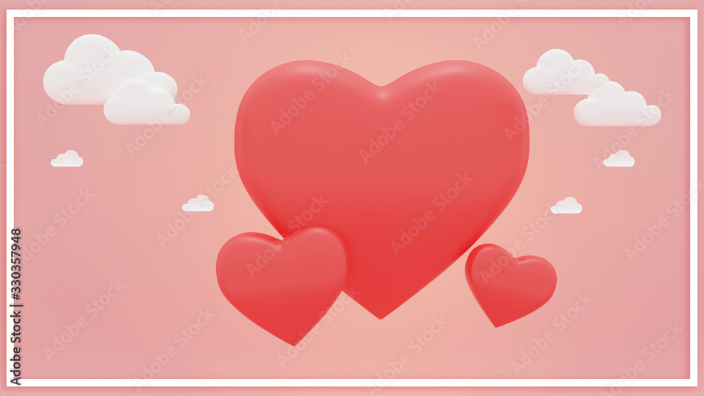 Pink valentine background with red color hearts. Holiday greeting card,poster, banner vector illustration - 3D rendering Pink valentine background with red color hearts. Holiday greeting card,poster, banner vector illustration - 3D rendering