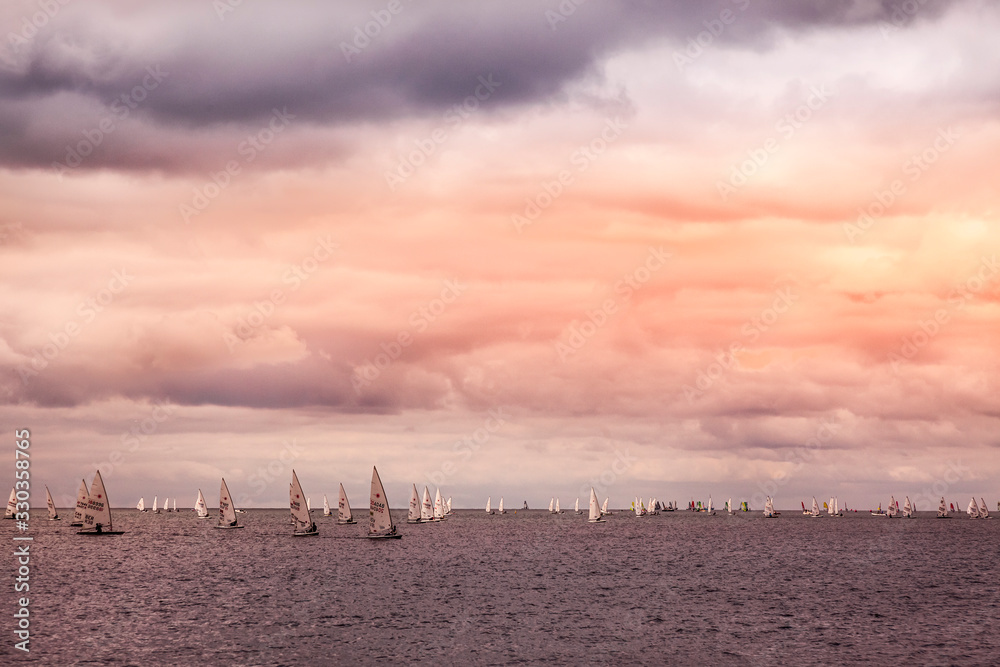Regatta sailboats on St Lawrence river at Kingston, Ontario, Canada Regatta sailboats on St Lawrence river at Kingston, Ontario, Canada