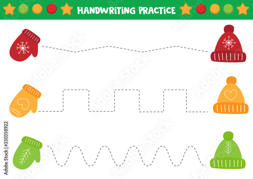 Educational worksheet for preschool kids. Addition for kids with Christmas trees. photo