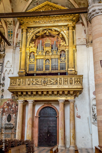 Interiors of the Church of Saint Anastasia in Verona, Veneto, Italy