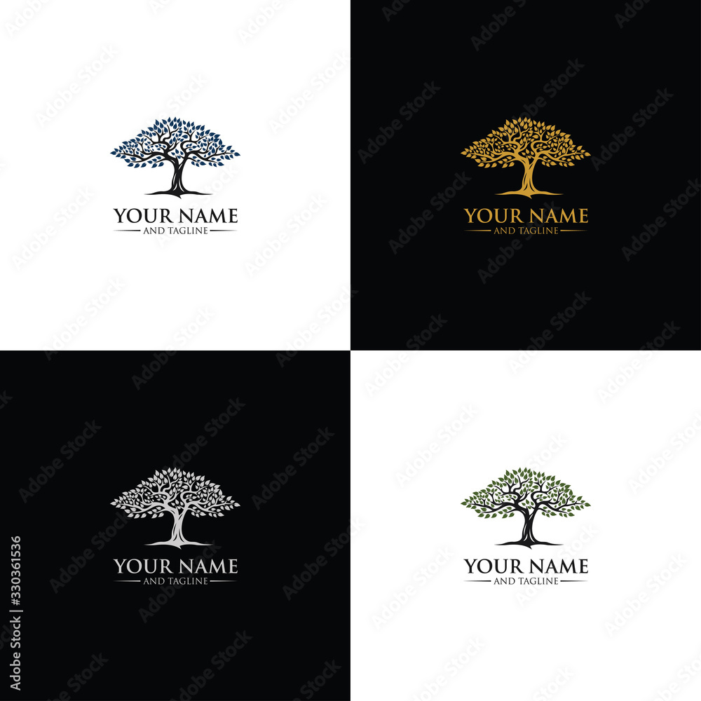 Set Tree Kids Logo playful template Root Of The Tree logo illustration ...