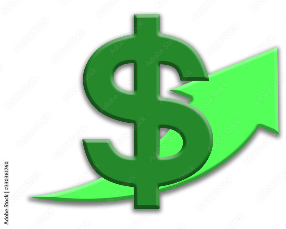 Illustration showing the rise of the dollar with a green arrow