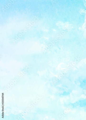Blue sky and clouds, hand painted abstract watercolor background