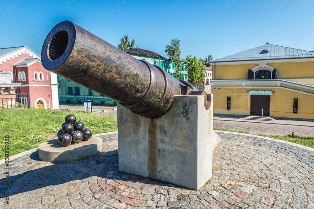 Large mortar in area of Daugavpils Fortress in Daugavpils city, Latvia