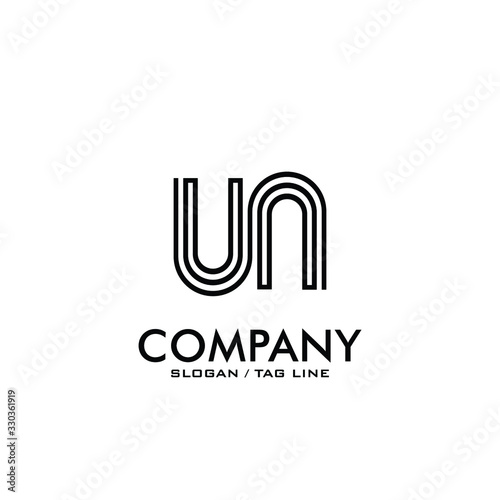 initial letter UN  lines company logo design vector
