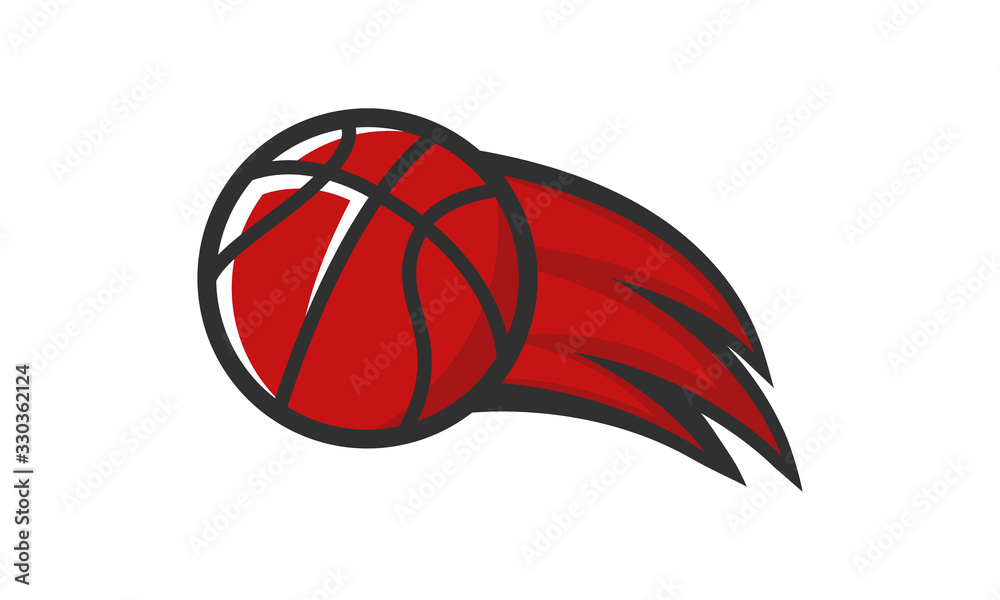 Fototapeta Basketball flying ball with swoosh isolated on white background. Sport icon for banner, logo, label design. Vector illustration.