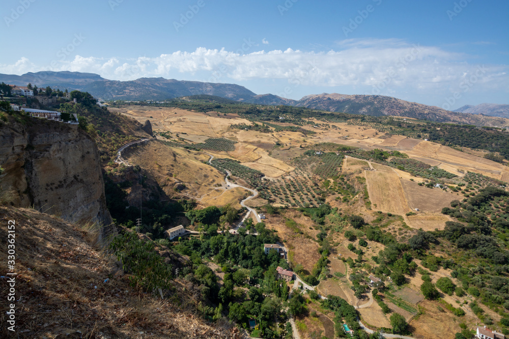 View on valley from andalusian white village Ronda, Spain