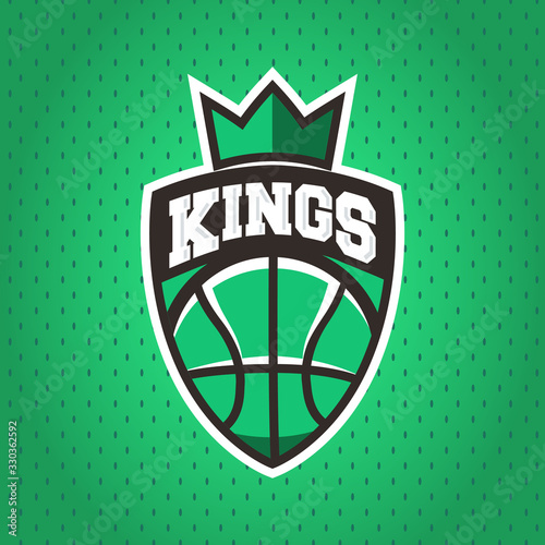 Basketball kings logo. Modern basketball logo with sport ball and crown. Vector illustration
