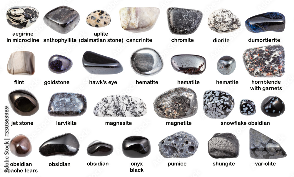 set of various dark gemstones with names isolated Stock-Foto | Adobe Stock