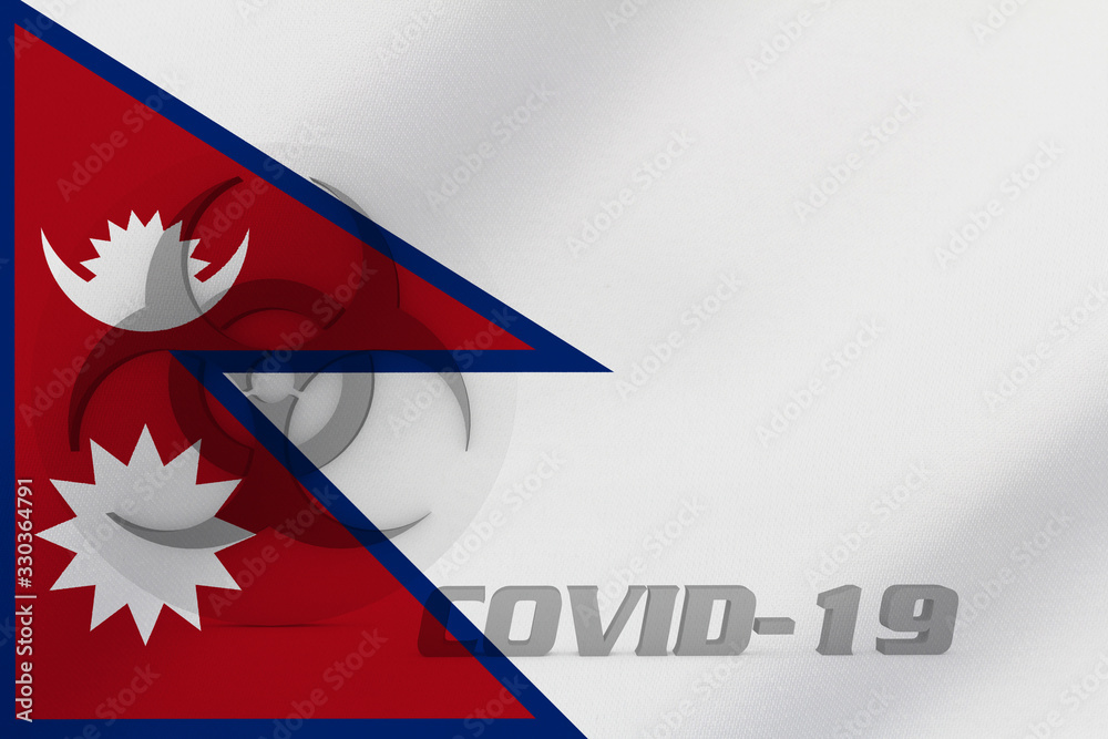 3D ILLUSTRATION VIRUS, BIOHAZARD SYMBOL CORONAVIRUS WITH Nepal FLAG, Flu coronavirus floating, micro view, pandemic virus infection, asian flu. 3D ILLUSTRATION VIRUS, BIOHAZARD SYMBOL CORONAVIRUS WITH Nepal FLAG, Flu coronavirus floating, micro view, pandemic virus infection, asian flu.