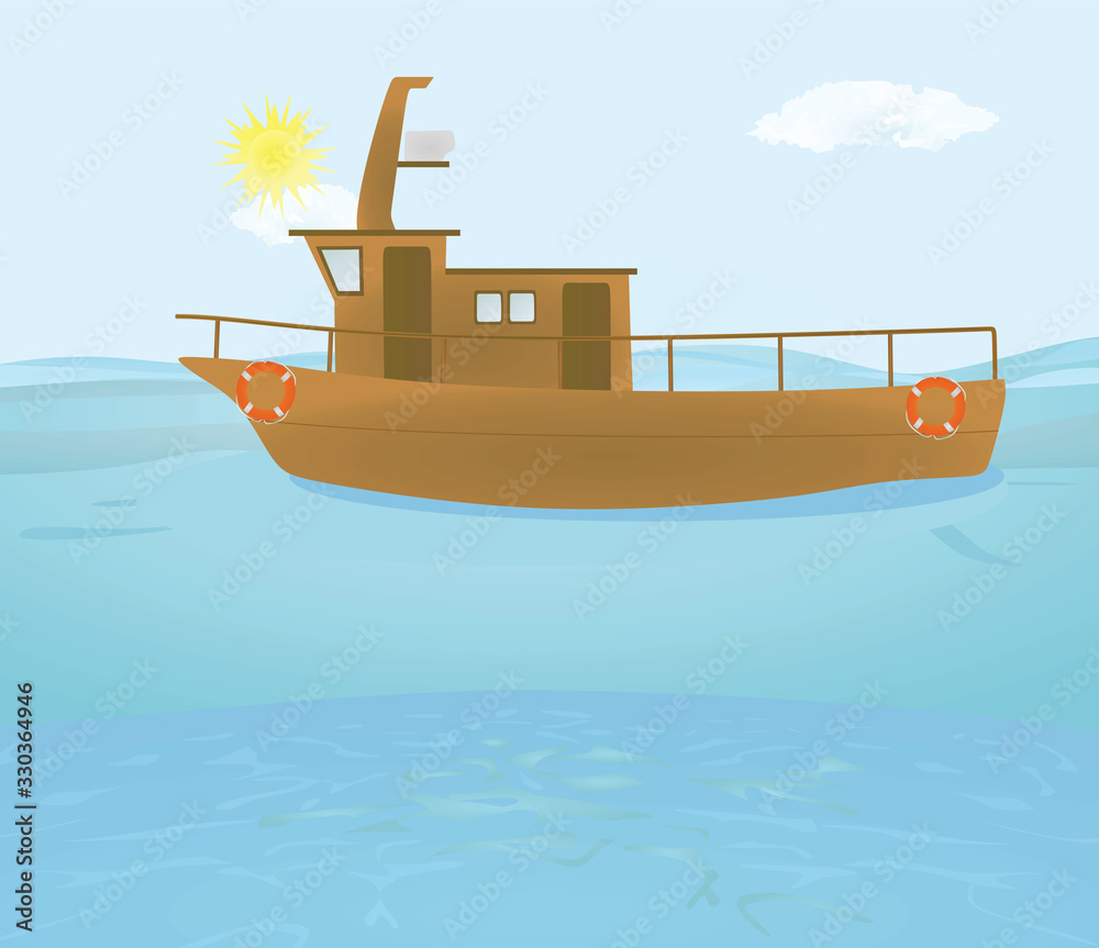 Obraz premium Fishing boat on sea. vector illustration