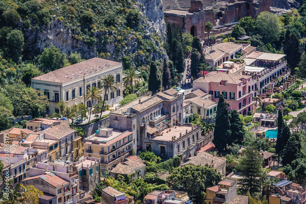 Taormina city on Sicily Island - view from stairs of Way of Cross, Italy