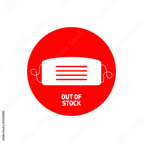 Vector illustration for pharmacies. Medical mask out of stock. Isolated red icon on a white background.