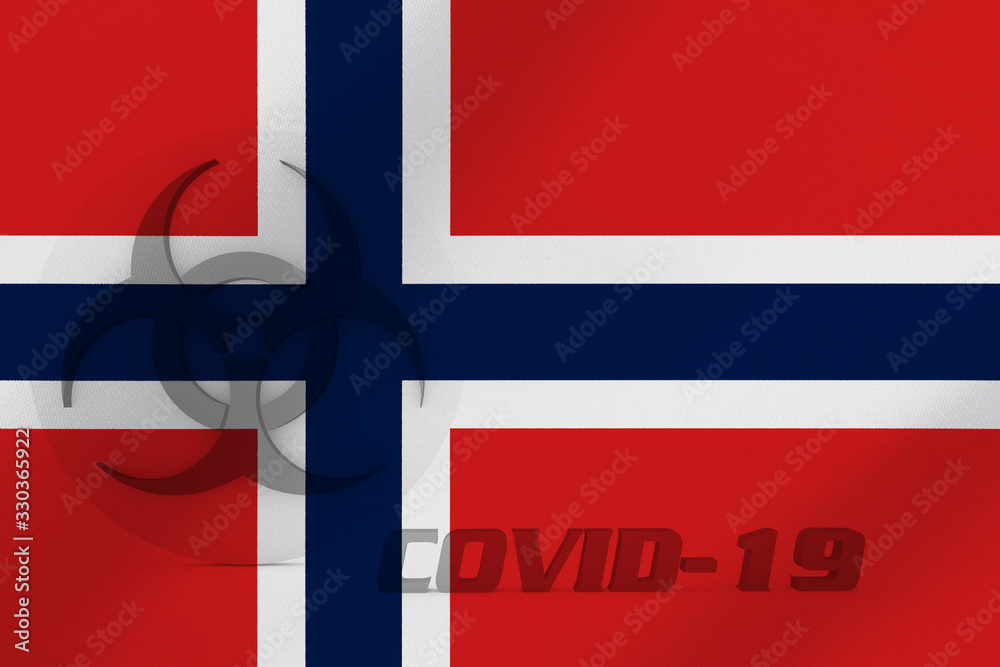 Obraz premium 3D ILLUSTRATION VIRUS, BIOHAZARD SYMBOL CORONAVIRUS WITH Norway FLAG, Flu coronavirus floating, micro view, pandemic virus infection, asian flu.