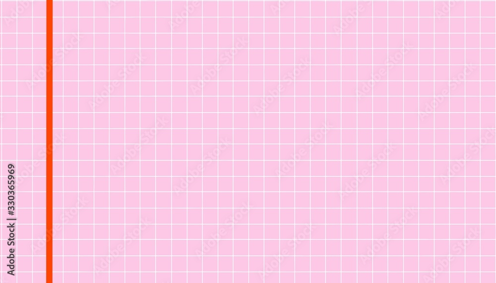 Seamless texture of graph paper, grid line paper sheet, white red straight lines on pink background, Illustration business office and the bathroom wall and education. 
