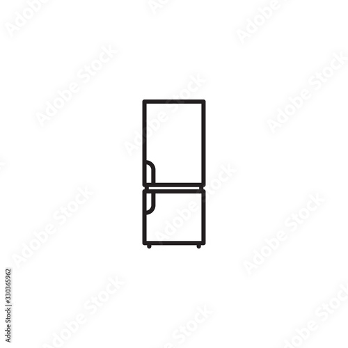Fridge icon. Freezer cold line icon, outline vector sign, linear style pictogram isolated on white. Refrigerator and snowflake symbol, logo illustration.