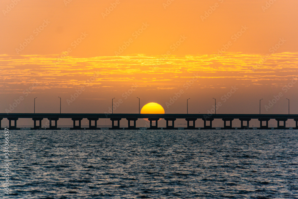 sun rising on Tampa Bay, in Florida