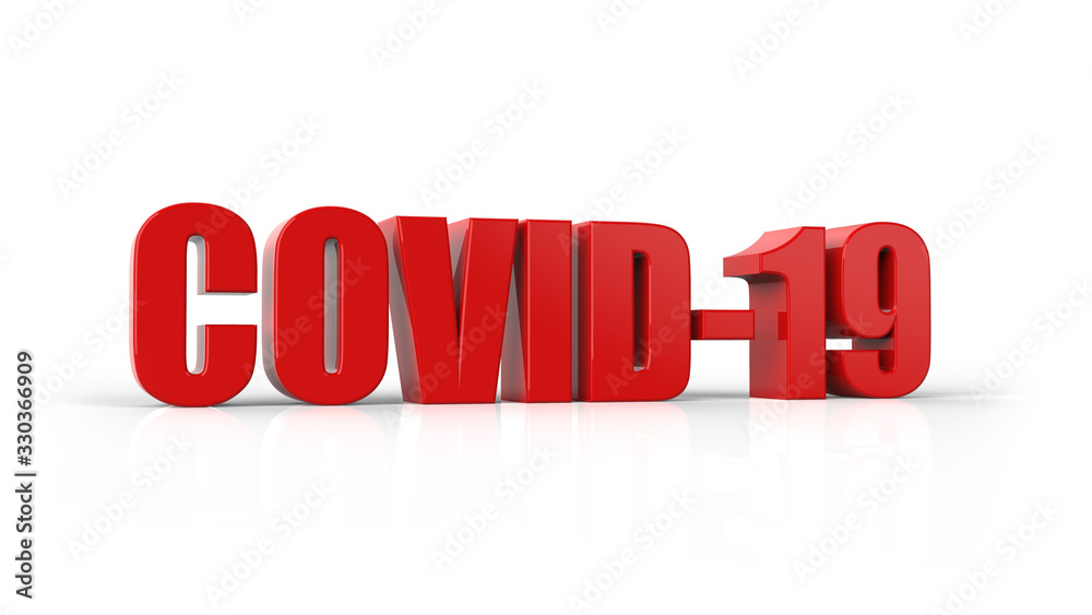 3D render text Covid-19. COVID-19 on white background. Coronavirus Covid-19 outbreak and coronaviruses influenza background Covid-19 text. 