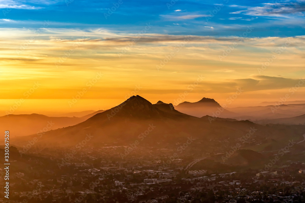 Silhouetted Mountain Peaks with City from View 