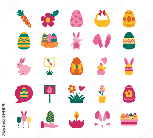 bundle of easter set flat icons