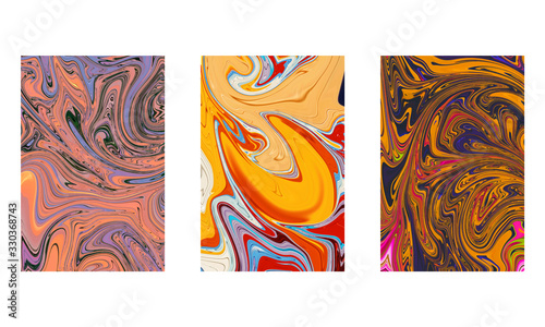 liquid textuers set with marbling. Marble texture. Paint splash. Colorful fluid. It can be used for poster, brochure, invitation, cover book, catalog. Vector illustration