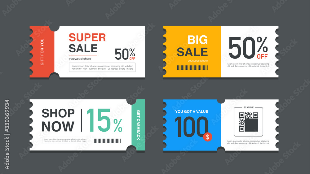Set of coupon promotion sale for website, internet ads, social media or coupon. Big sale and super sale coupon discount. Coupon discount with vector illustration Set of coupon promotion sale for website, internet ads, social media or coupon. Big sale and super sale coupon discount. Coupon discount with vector illustration