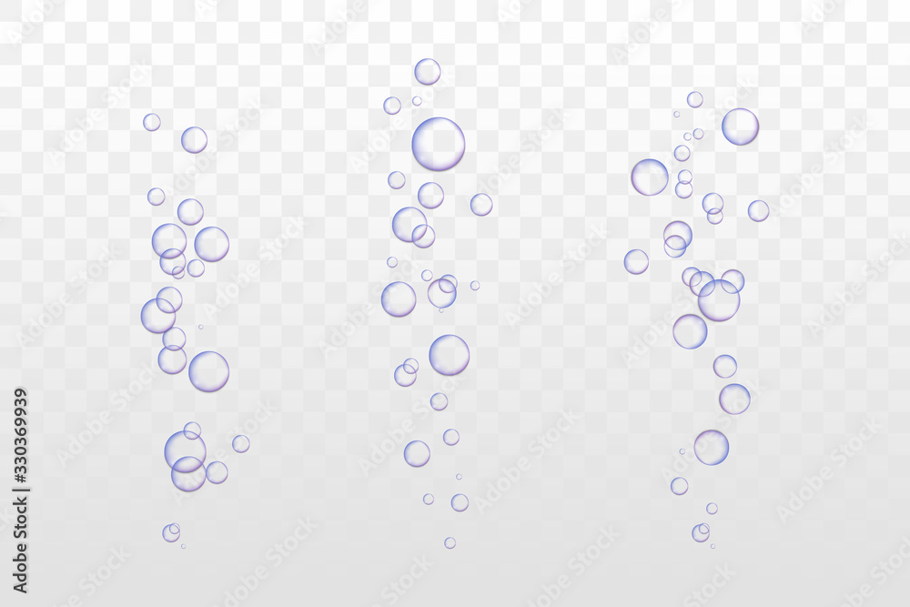Realistic rain droplets condense on glass. Soda pop. Champagne. Soap Water Bubbles. Water vapor bubbles. Fizzing air bubbles stream. Water rain drops or steam shower - obrazy, fototapety, plakaty 