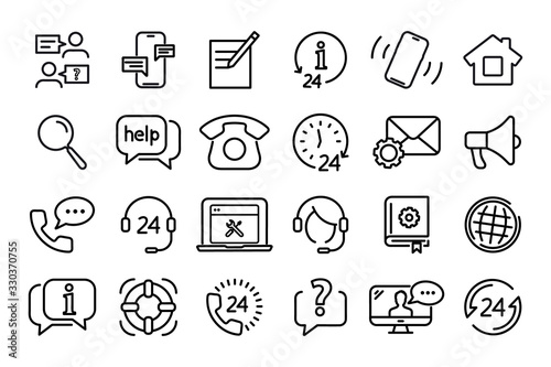 Set of Help and Support lines web icons. Help, Support and Contact. Service support, Customer service, Call center, Phone Assistant, Online Help. Support service