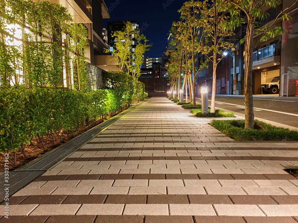 Fototapeta premium Nicely lightened up sidewalk in the night