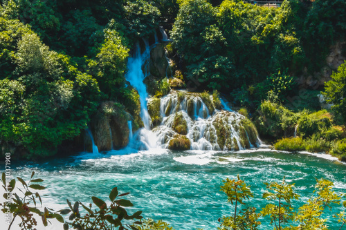 Lovely waterfall of Krka park in Croatia