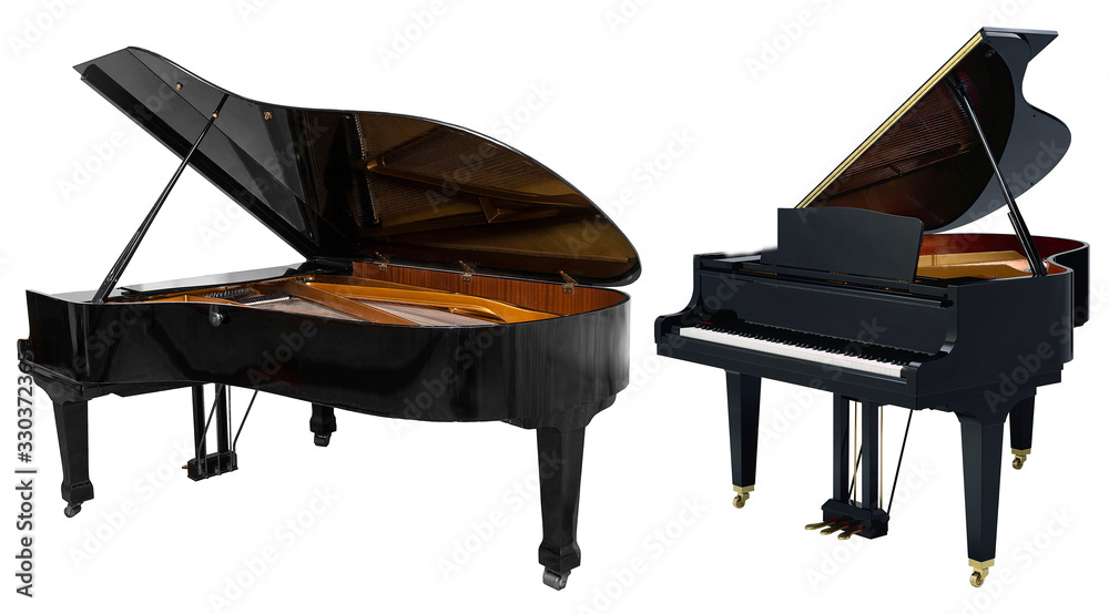 classical musical instrument Grand piano with open top, set of two pianos  isolated on a white background Stock Photo | Adobe Stock