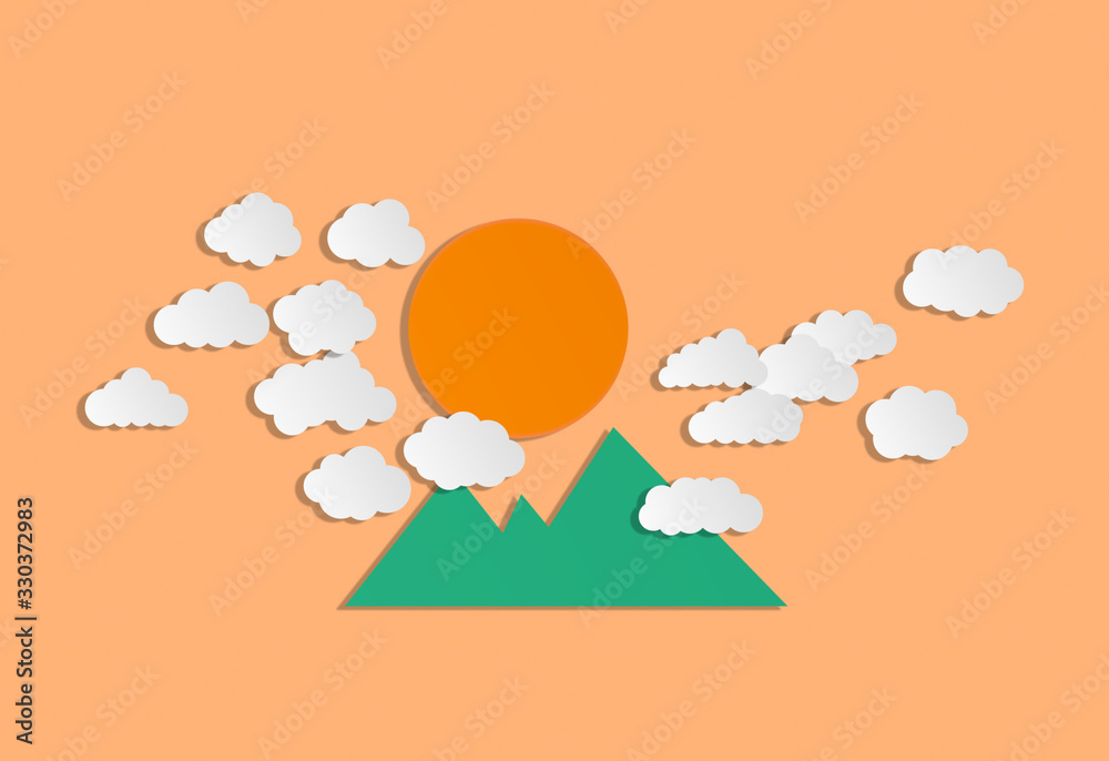 Color image from cardboard. Spring and summer. Clouds and sun. Color image from cardboard. Spring and summer. Clouds and sun.