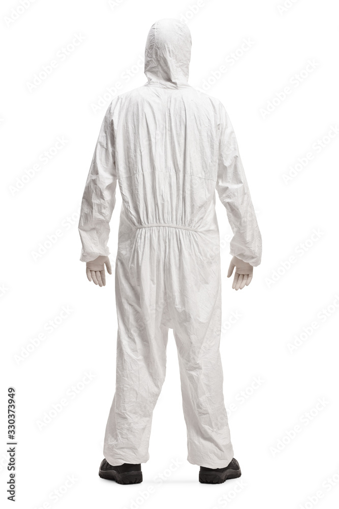Man in a white decontamination suit Man in a white decontamination suit