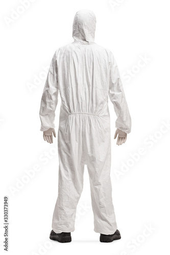 Man in a white decontamination suit photo
