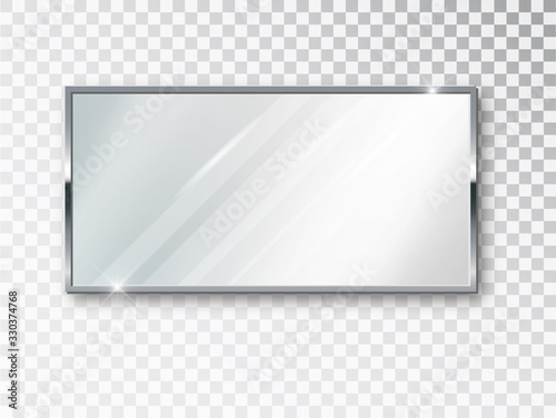Mirror rectangle isolated. Realistic mirror frame, white mirrors template. Realistic 3D design for interior furniture. Reflecting glass surfaces isolated photo
