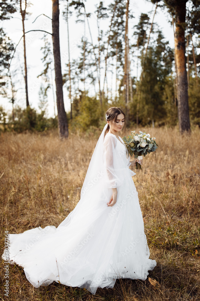 Attractive bride in the autumn forest Attractive bride in the autumn forest