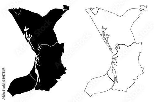 Bremerhaven City (Federal Republic of Germany, Bremen) map vector illustration, scribble sketch City of Bremerhaven map