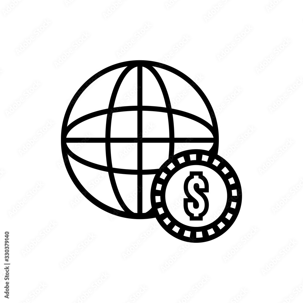 coin money dollar with sphere planet line style coin money dollar with sphere planet line style