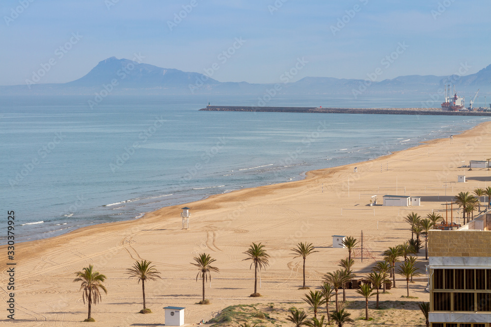 Aerial view of Gandia beach in Valencia, Spain