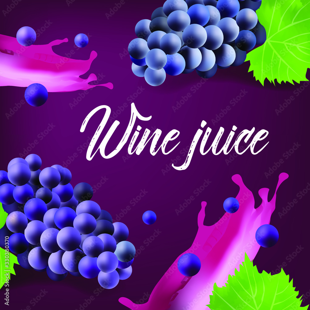 Vector grapevine banner with a violet dark background and wine splash