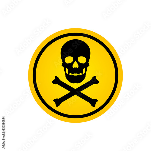 Danger warning yellow sign, skull and crossbones vector illustration isolated on white