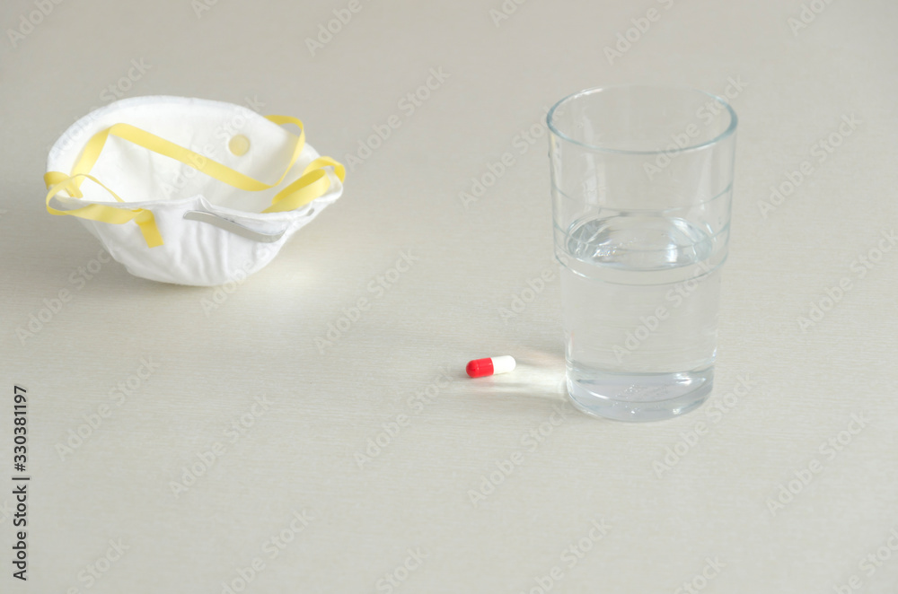 Protection mask, drinking water and capsule medicine Protection mask, drinking water and capsule medicine