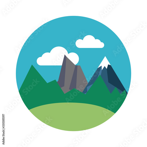 landscape with snow mountains scene flat style icon
